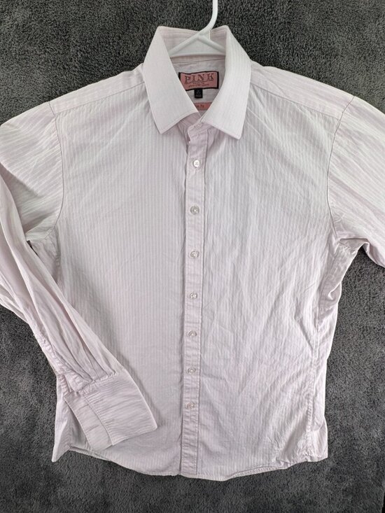 Thomas Pink Other - Thomas Pink Long Sleeve Button Up Shirt Men Pink Striped Size 16 Slim Fit Woven